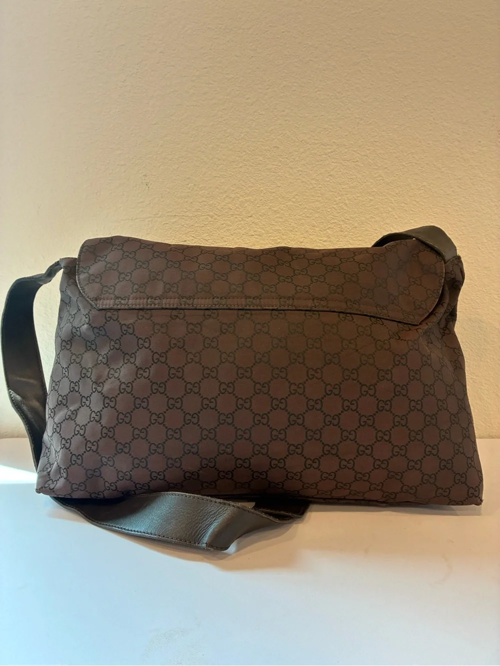 Gucci Brown Monogram Canvas Messenger with Leather Strap